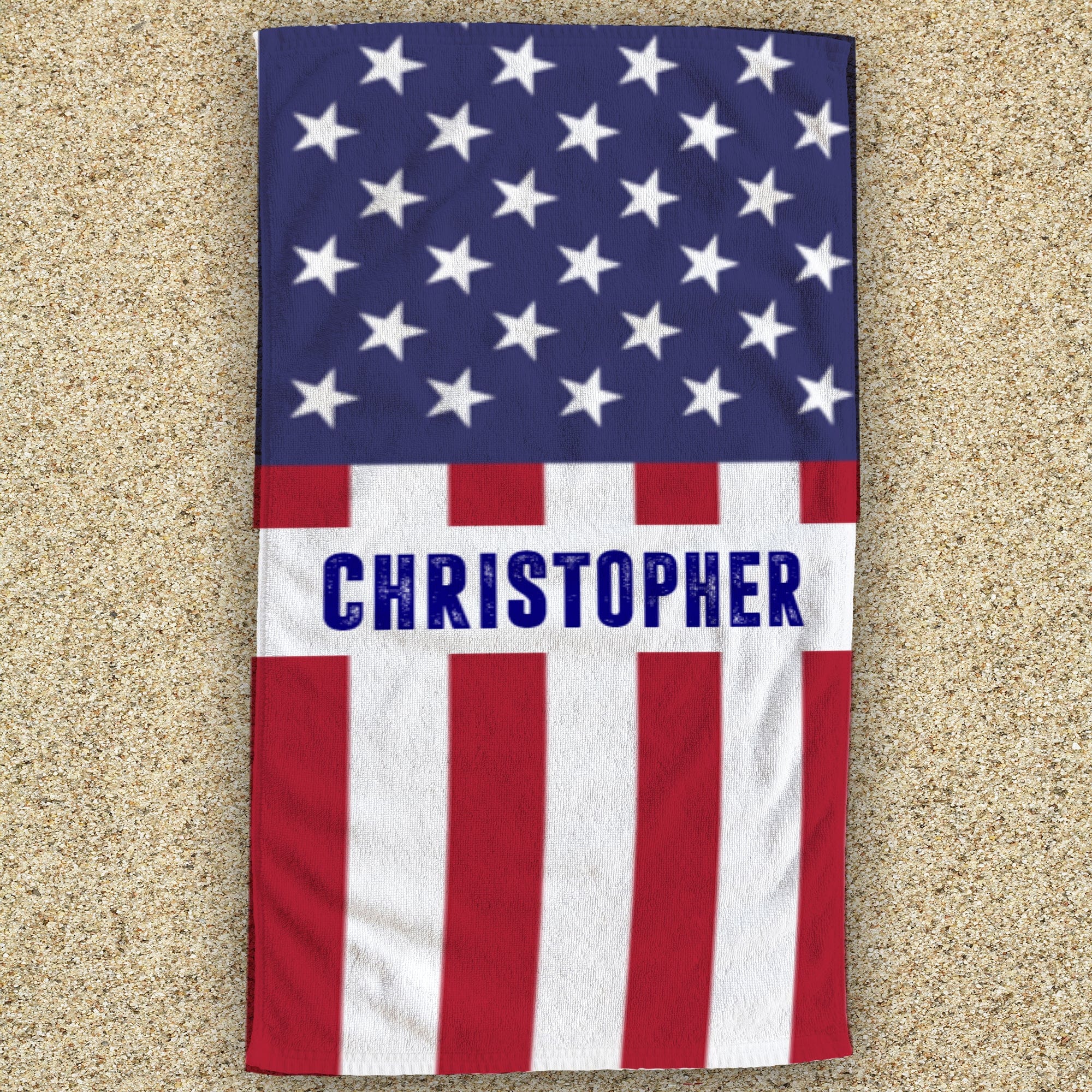 American Flag with a Name Beach Towel 30" x 60" - Image 2