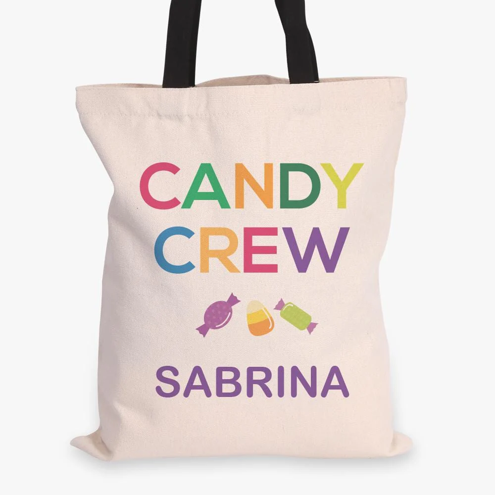 Candy Crew Custom Halloween Black Handle Tote Bag | Personalized Trick or Treat Bag