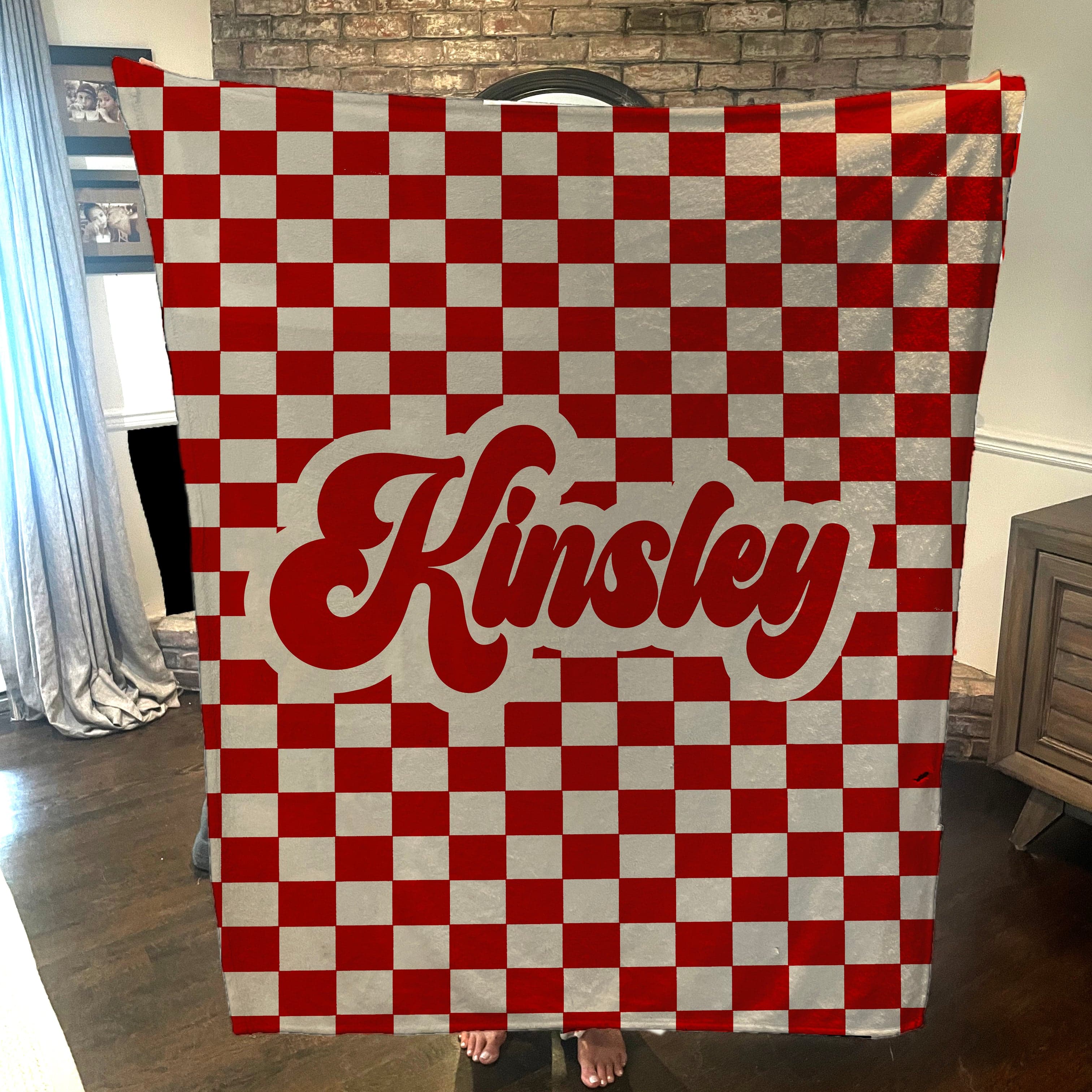 Retro Checkers name blanket - Available in 16 colors - Personalized with a name - the perfect gift - Image 6