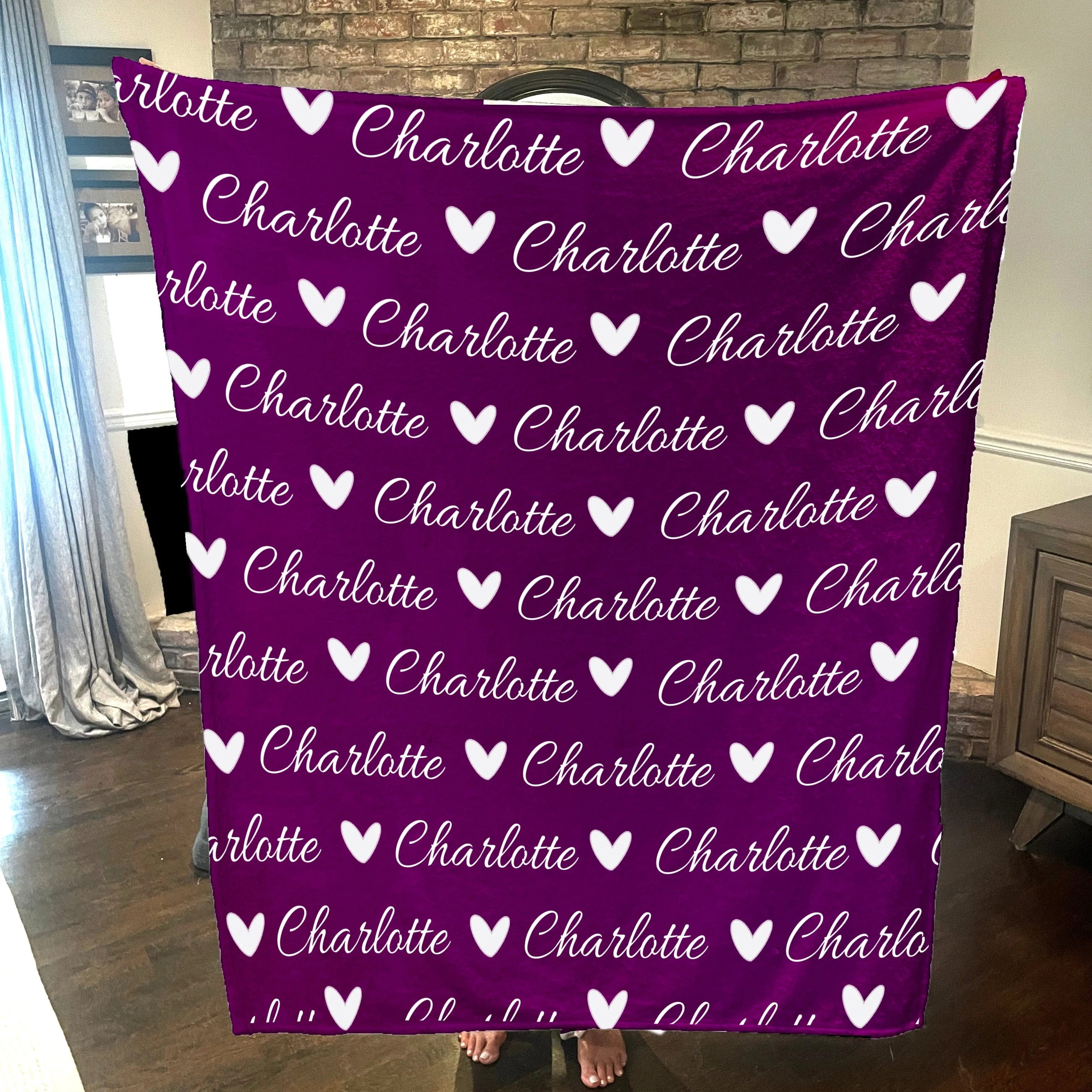 Create your own Cozy Plush Fleece blanket with a name & hearts repeating over the entire Blanket - Allura - Image 4
