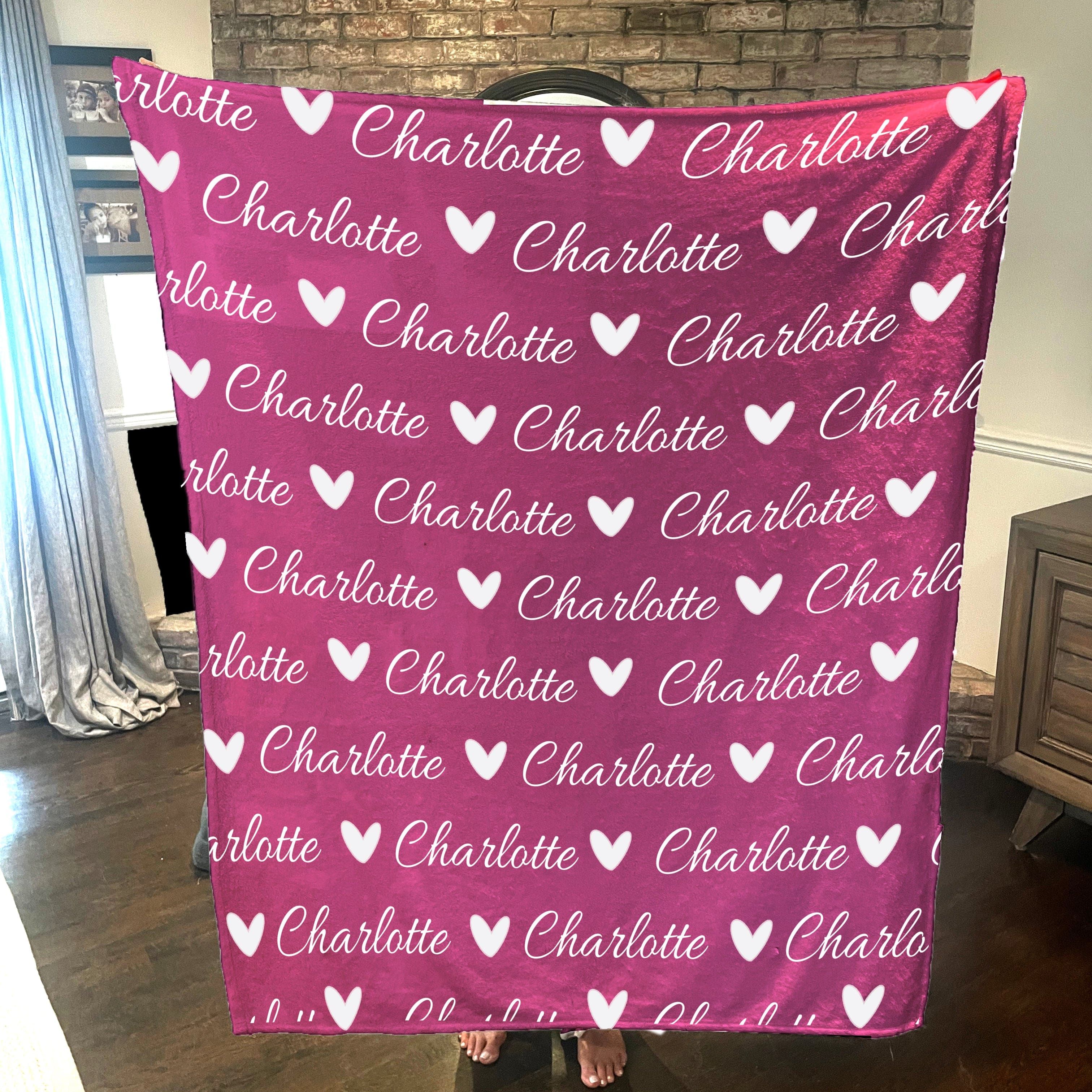 Create your own Cozy Plush Fleece blanket with a name & hearts repeating over the entire Blanket - Allura - Image 8