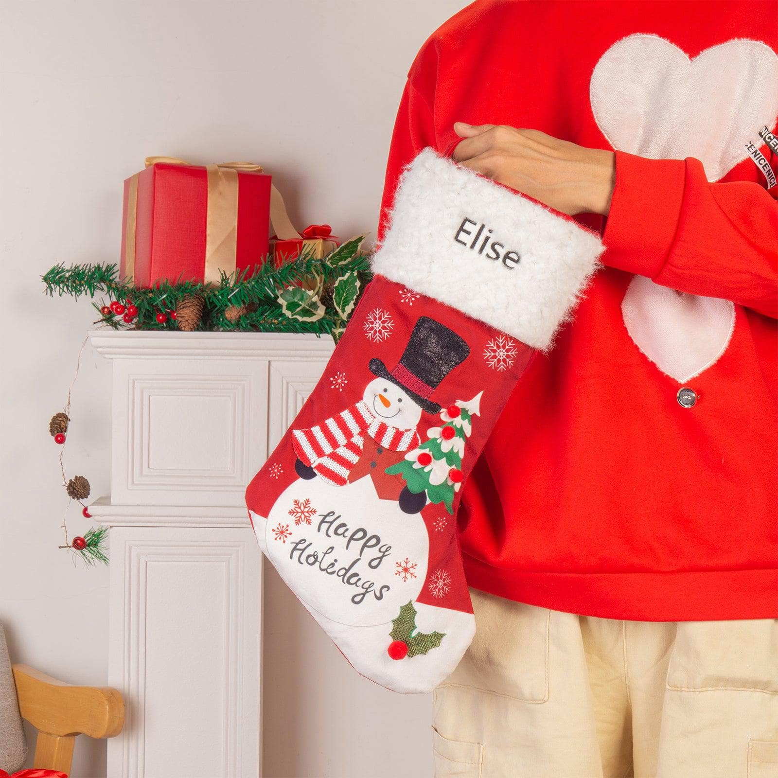 Personalized Santa and Snowman Christmas Stocking – Custom Holiday Stocking with Festive Designs - Image 2