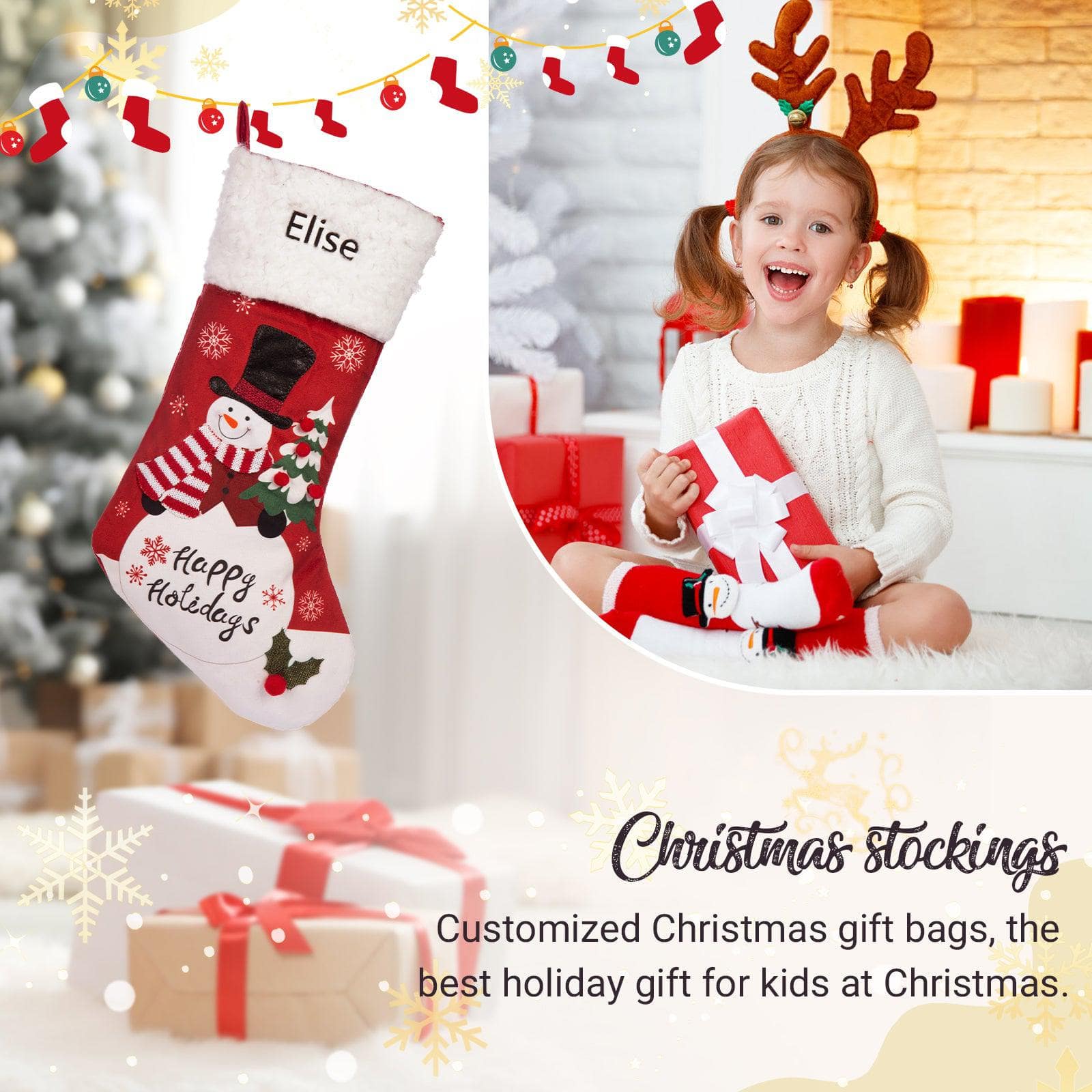 Personalized Santa and Snowman Christmas Stocking – Custom Holiday Stocking with Festive Designs - Image 7