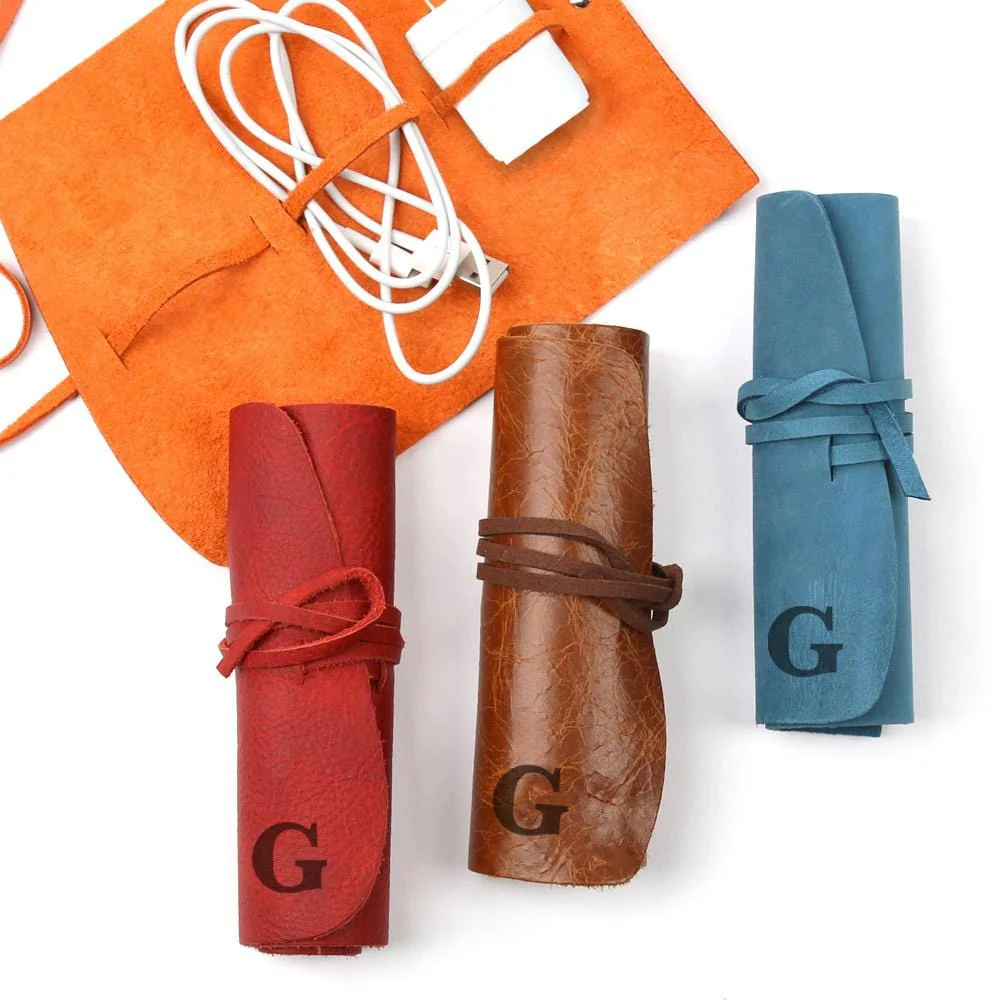 Custom Engraved Genuine Leather Multi Cord Small Organizer - Image 7