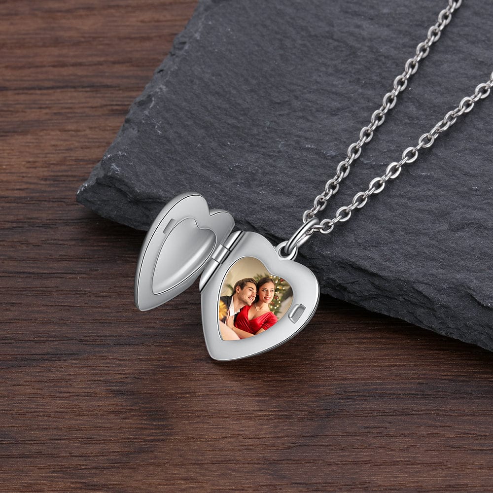 .925 Sterling Silver Personalized Heart Locket with Photo and engraving on the Front and 14K Gold plating - Image 3