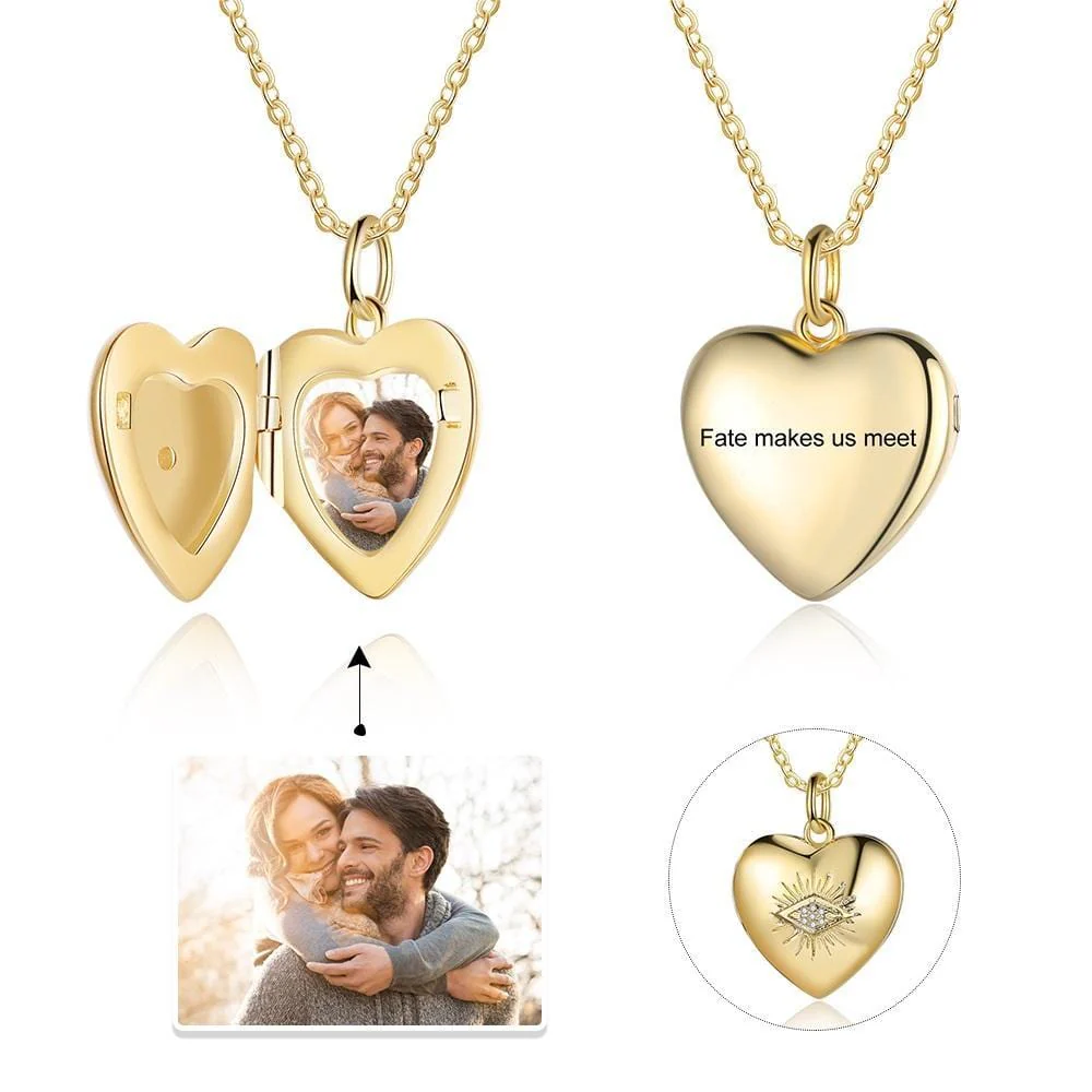 .925 Sterling Silver Personalized Heart Locket with Photo and engraving on the Front and 14K Gold plating - Image 6
