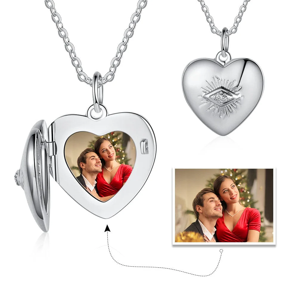.925 Sterling Silver Personalized Heart Locket with Photo and engraving on the Front and 14K Gold plating - Image 7