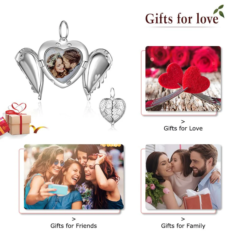 Personalized Heart Shaped Locket with Photo and back Laser Engraving with 14K White Gold Plated - Image 2