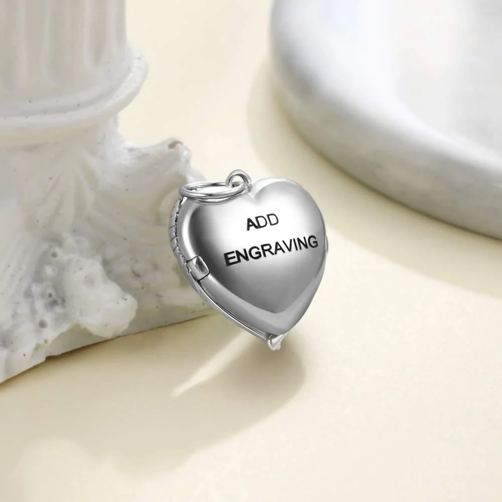 Personalized Heart Shaped Locket with Photo and back Laser Engraving with 14K White Gold Plated - Image 3