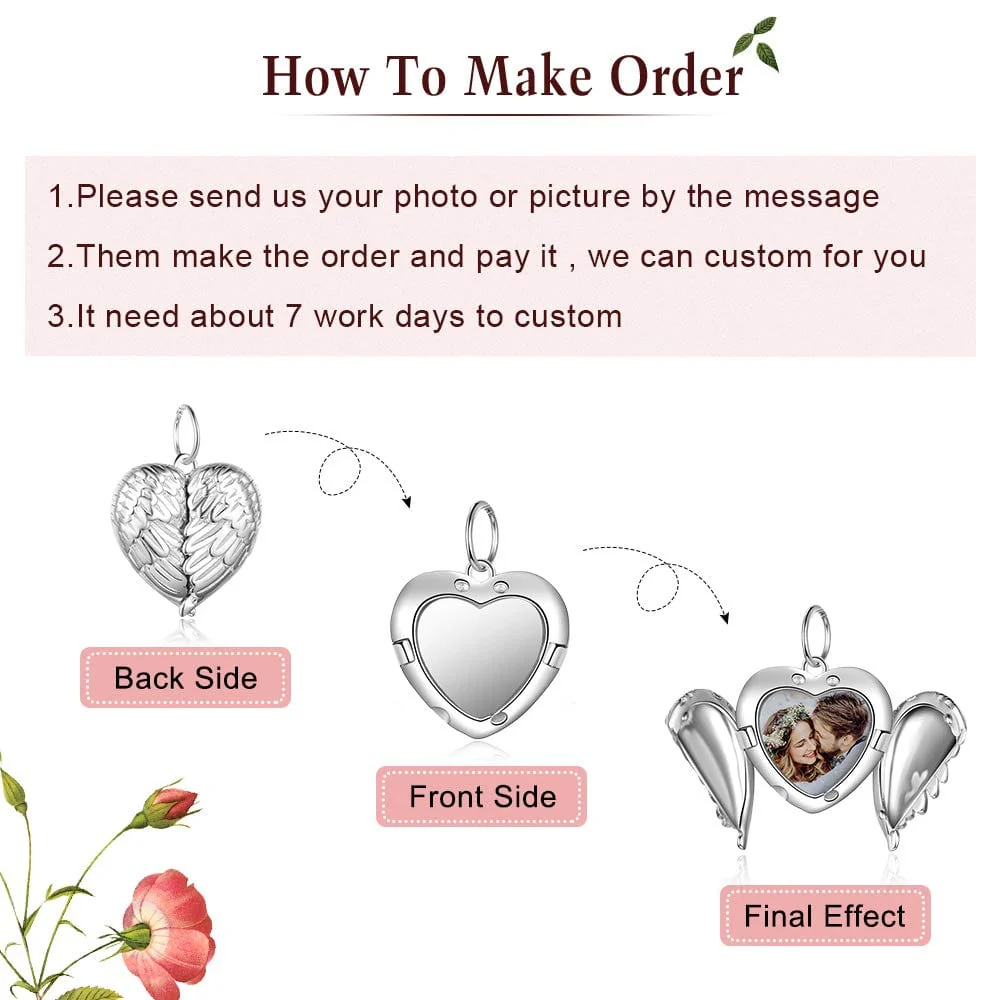 Personalized Heart Shaped Locket with Photo and back Laser Engraving with 14K White Gold Plated - Image 6