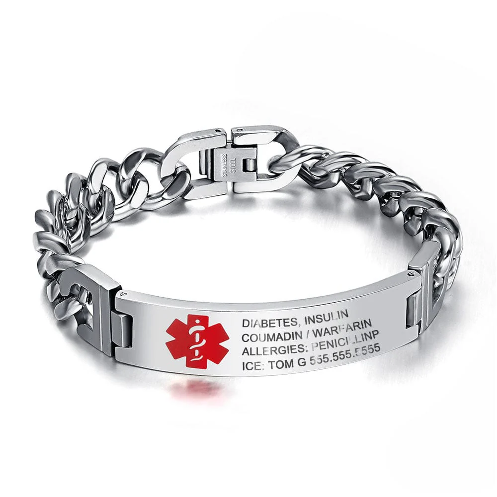 Custom Medical Alert ID Bracelet – Stainless Steel with Personalized Engraving - Image 12