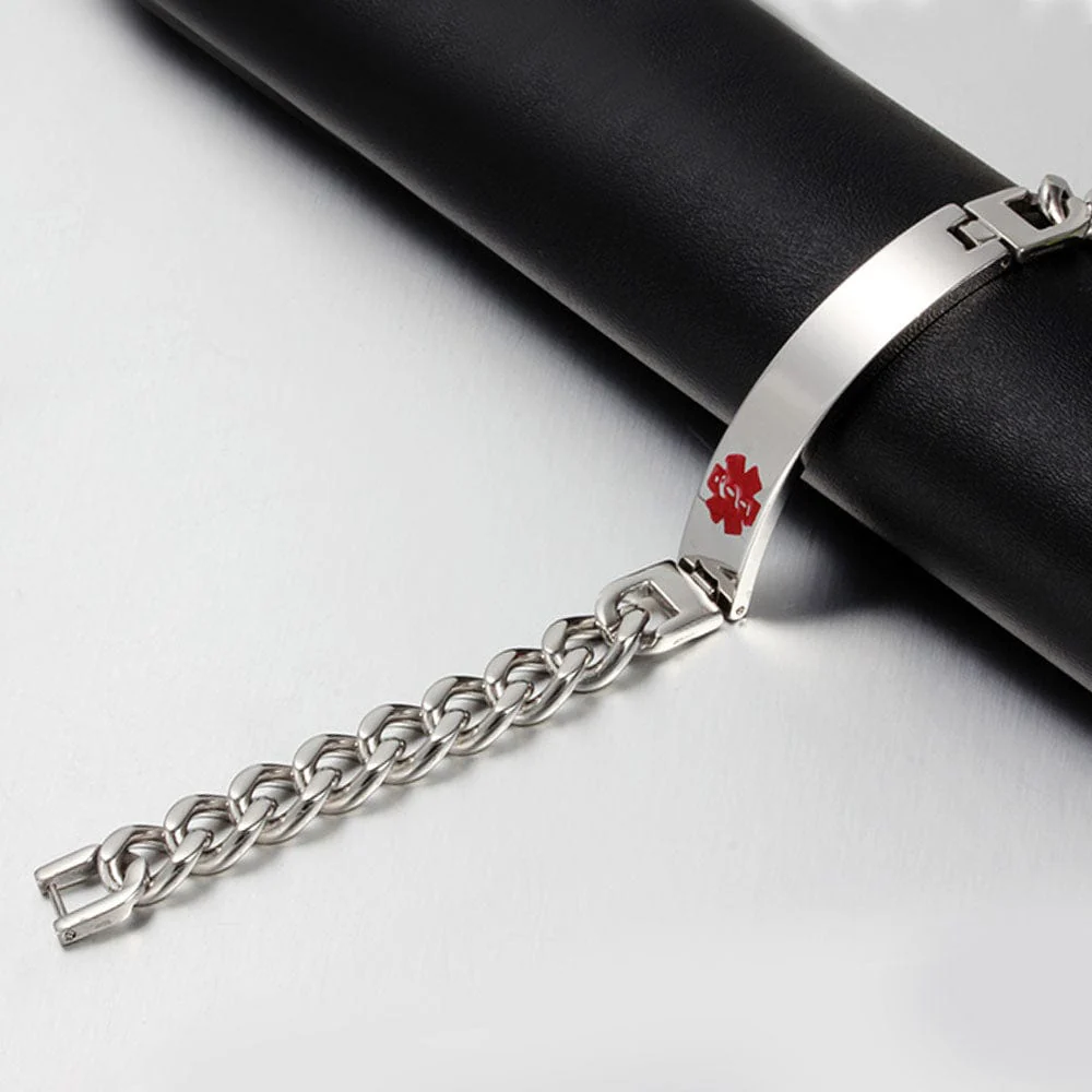 Custom Medical Alert ID Bracelet – Stainless Steel with Personalized Engraving - Image 2