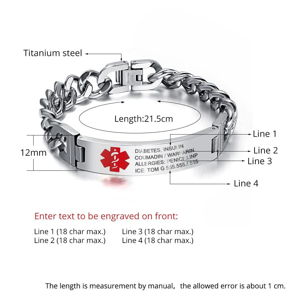 Custom Medical Alert ID Bracelet – Stainless Steel with Personalized Engraving - Image 6