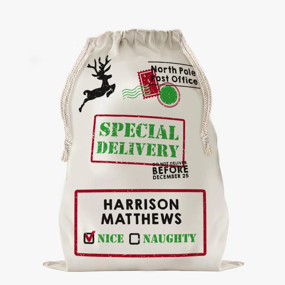 Custom Naughty or Nice Christmas Drawstring Sack | Personalized Santa Bag - Image 2