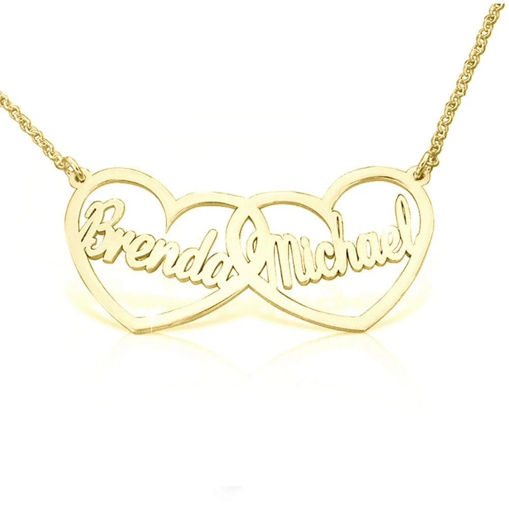 Double Heart personalized Double Name Necklace - Silver, Gold and Rose gold finishes - Image 4