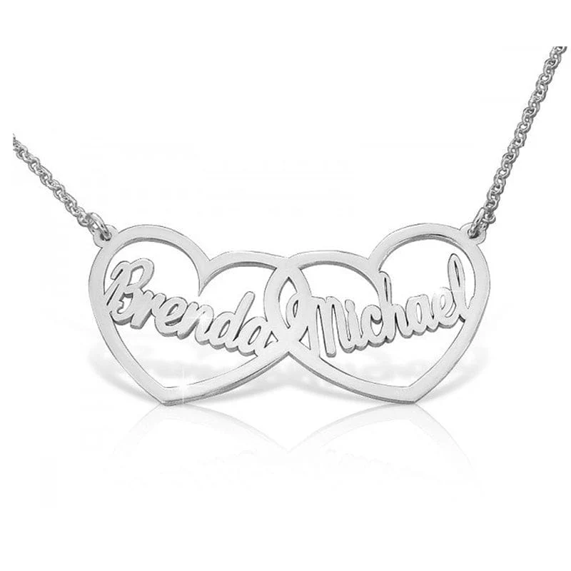 Double Heart personalized Double Name Necklace - Silver, Gold and Rose gold finishes - Image 5