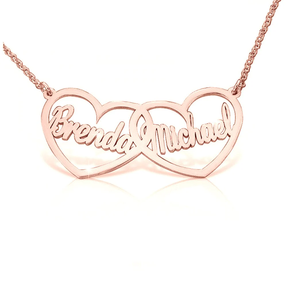 Double Heart personalized Double Name Necklace - Silver, Gold and Rose gold finishes - Image 6