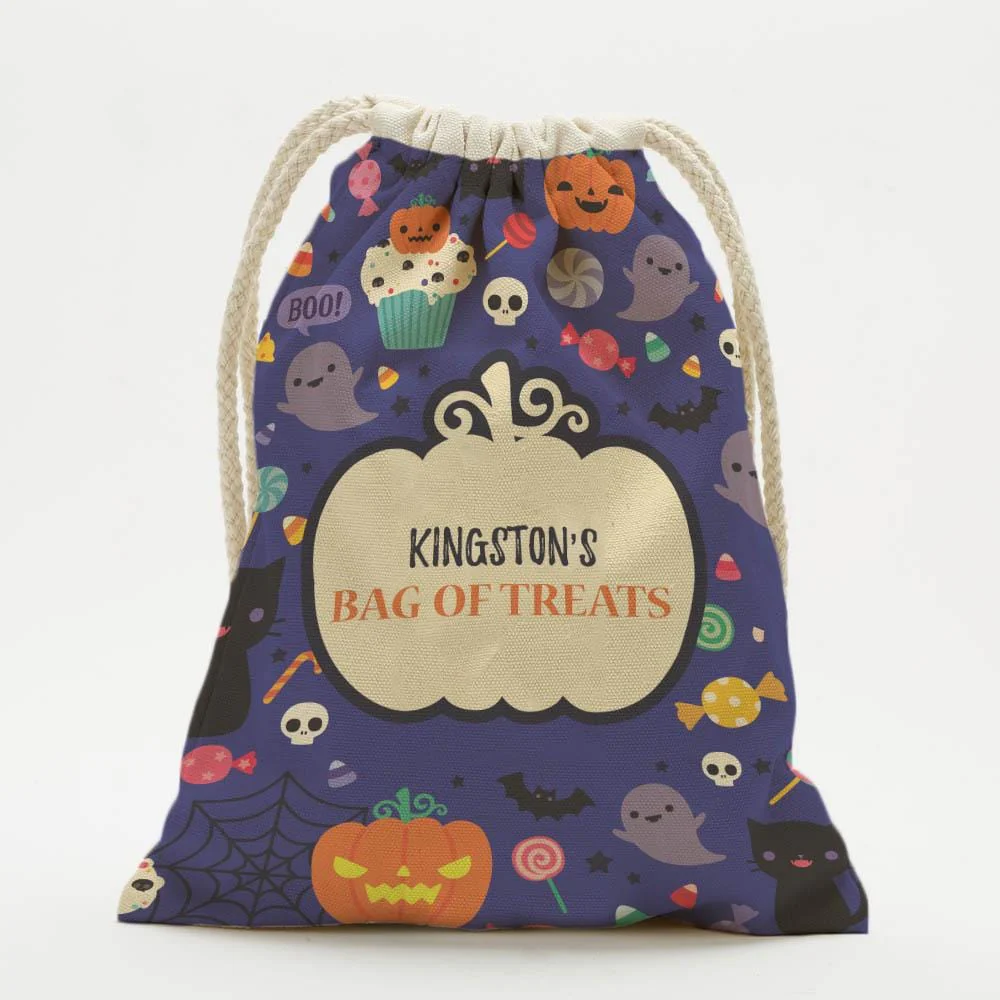 Exclusive - Sale | Bag Of Treats Custom Halloween Kids Drawstring Sack | Personalized Halloween Trick or Treat Bag - Image 3
