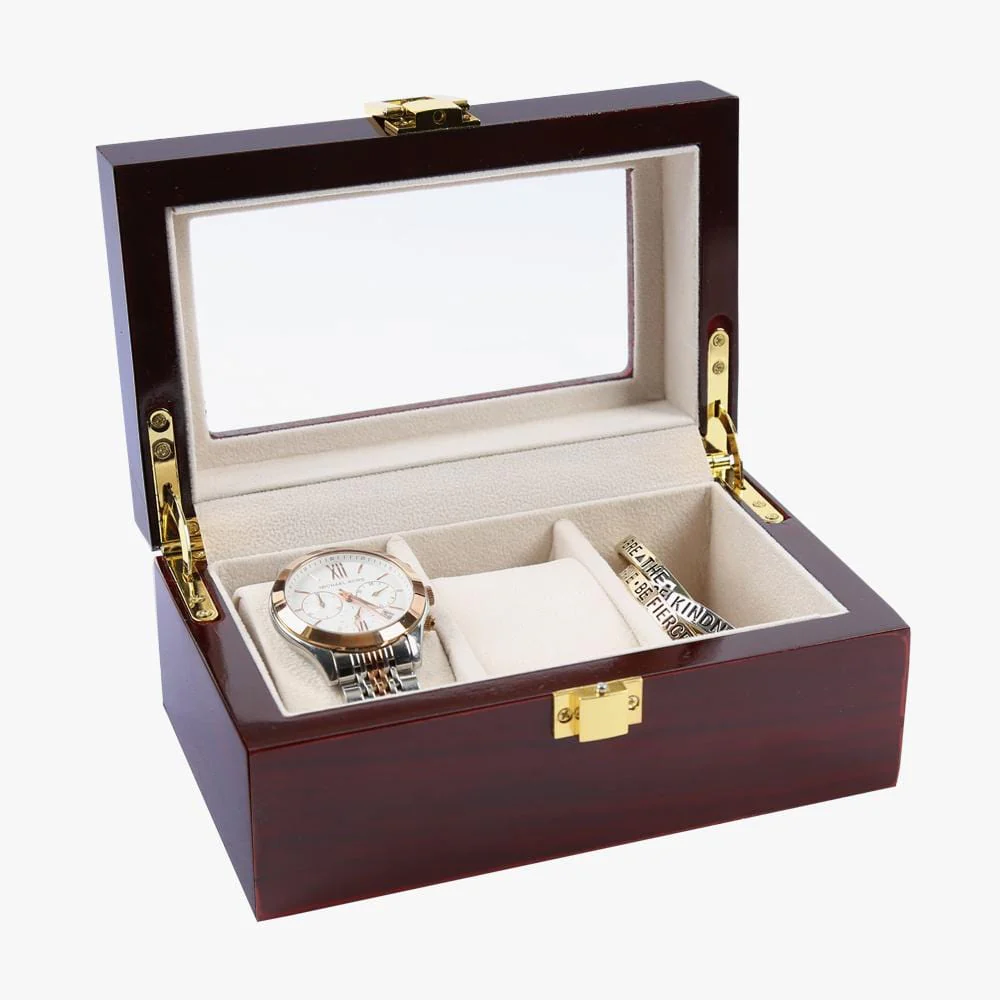 Non-Personalized | Cherry Wood Finish Watch Case - 3 Slot - Image 2