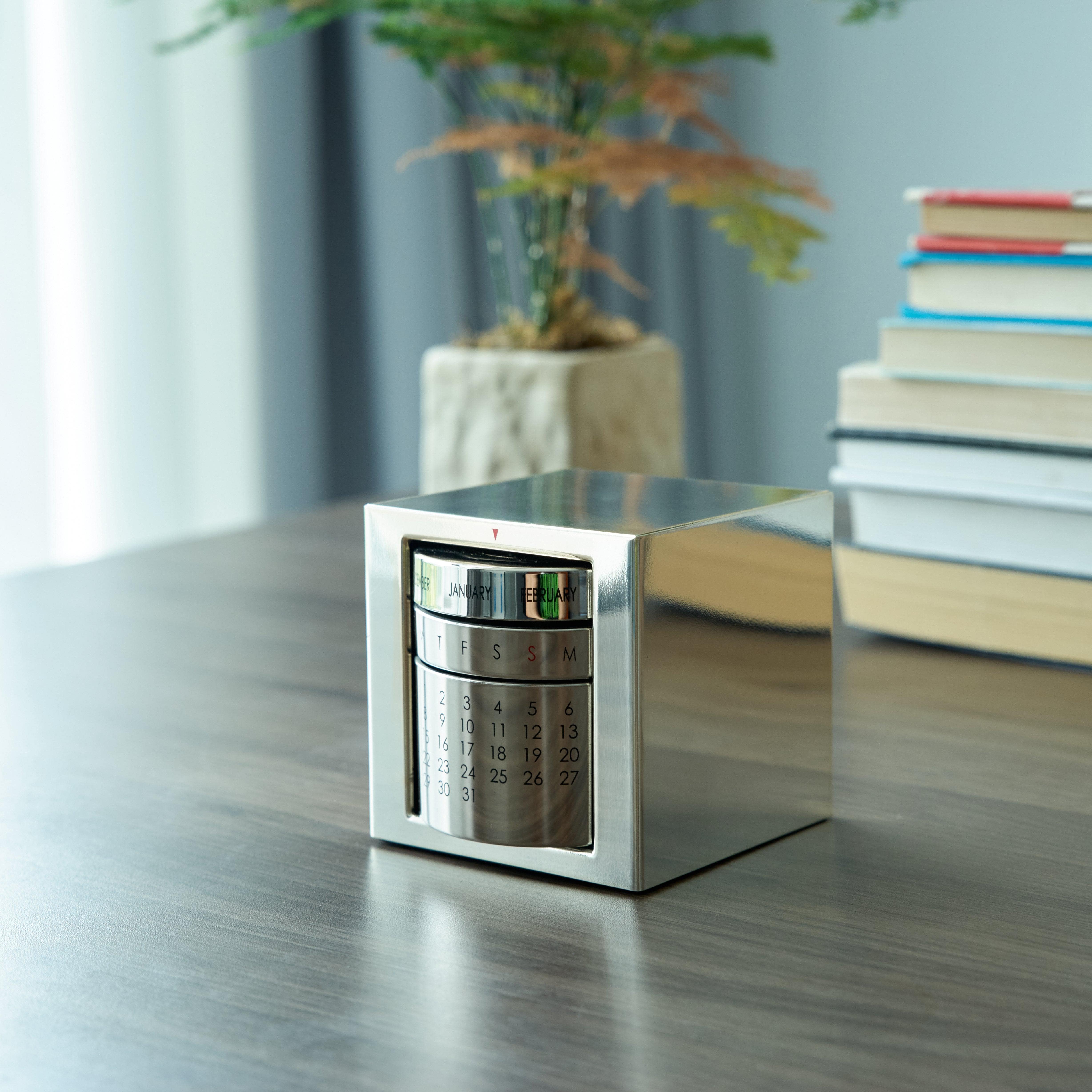 Executive Perpetual Calendar Cube | Metal Desk Organizer & Calendar | Compact Cube for Office Desk | Luxury Desk Toy and Paperweight - Image 3