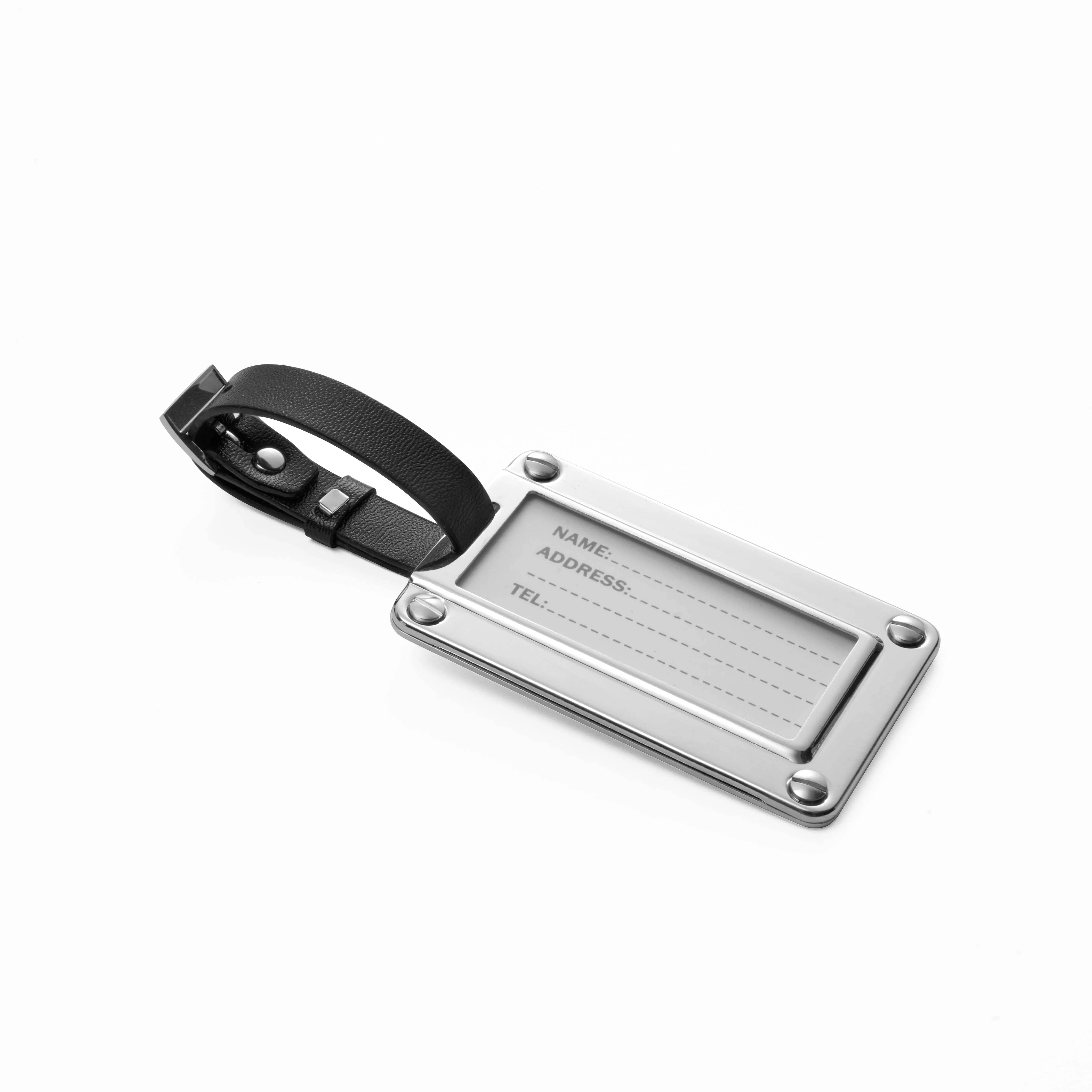 Non-Tarnishing Silver Luggage Tag with Black Strap - Durable Travel Executive Accessory | Durable | Perfect for Travelers | Stylish | Logo Imprint - Image 2