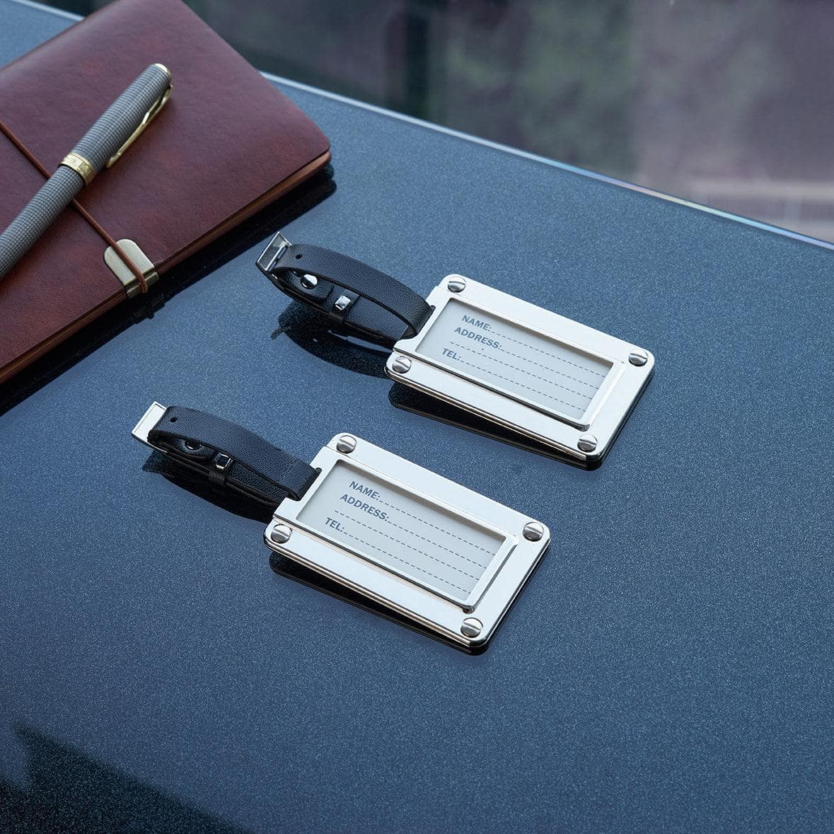 Non-Tarnishing Silver Luggage Tag with Black Strap - Durable Travel Executive Accessory | Durable | Perfect for Travelers | Stylish | Logo Imprint - Image 8