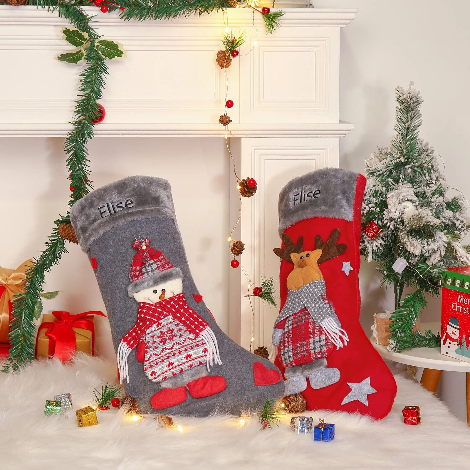 Festive Feet - Step into the Holiday Spirit with Custom Name Elk Snowman Christmas Socks! - Image 3