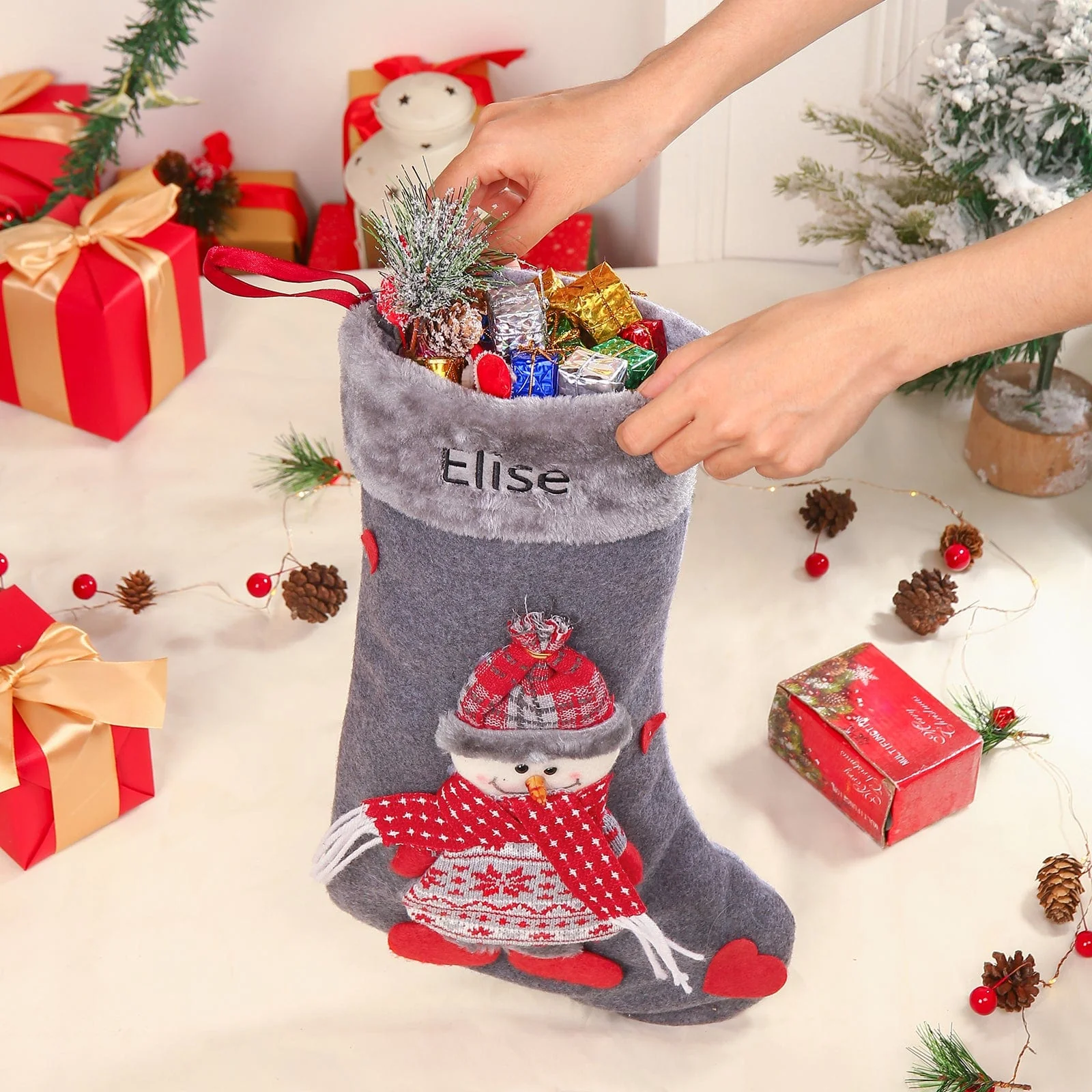 Festive Feet - Step into the Holiday Spirit with Custom Name Elk Snowman Christmas Socks! - Image 5