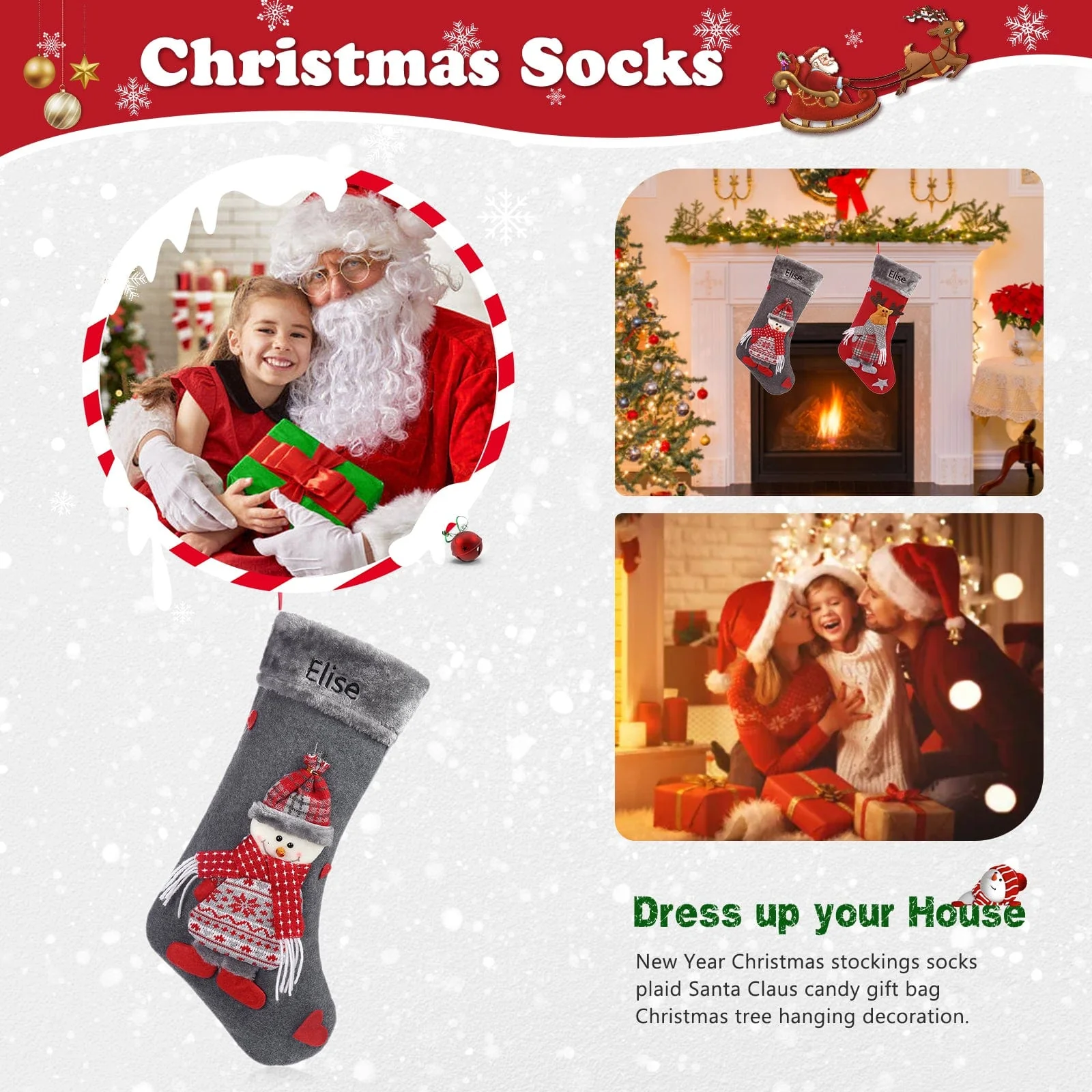 Festive Feet - Step into the Holiday Spirit with Custom Name Elk Snowman Christmas Socks! - Image 7