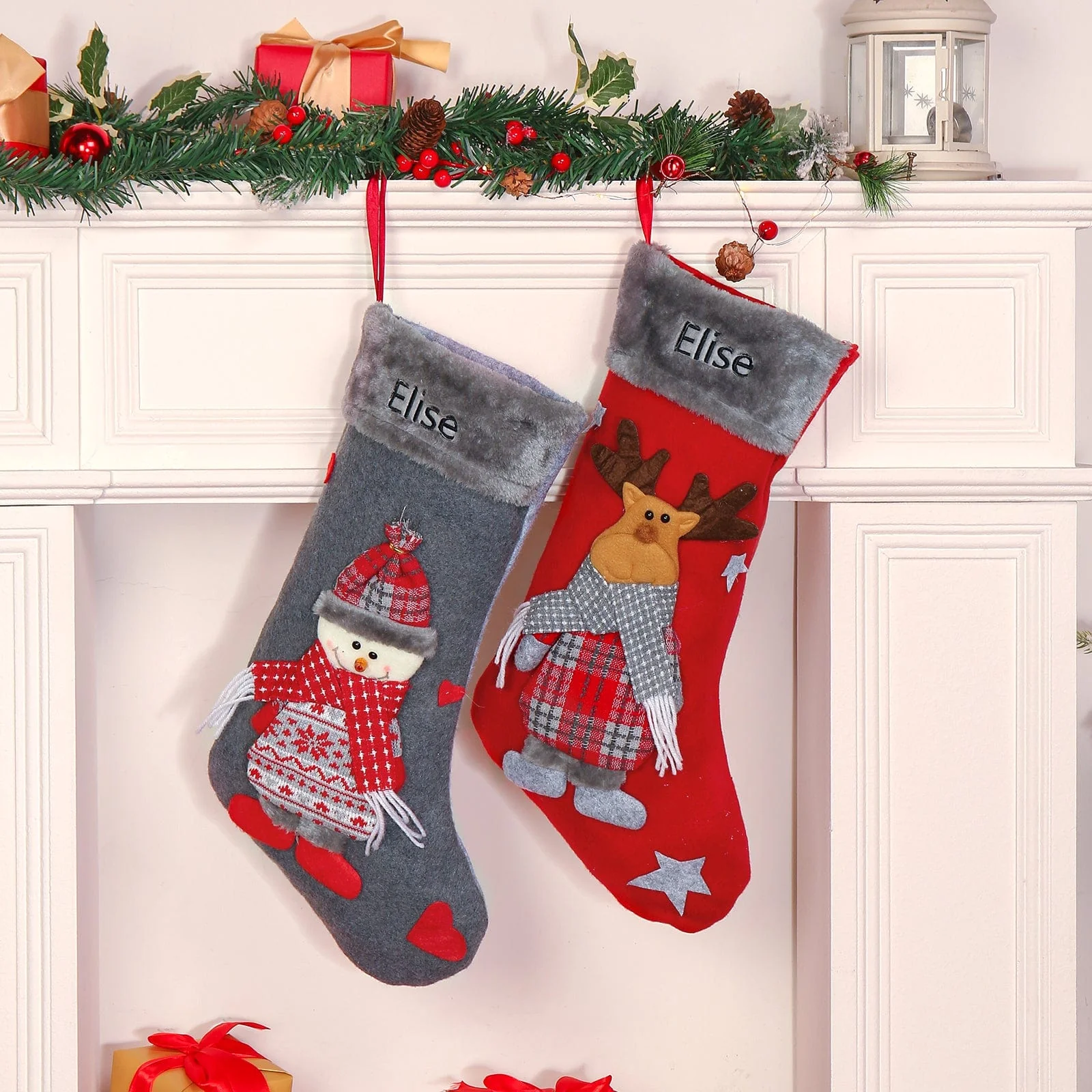 Festive Feet - Step into the Holiday Spirit with Custom Name Elk Snowman Christmas Socks! - Image 8