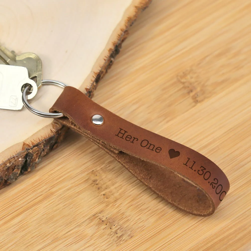 Her One His Only Custom Genuine Leather Keychain