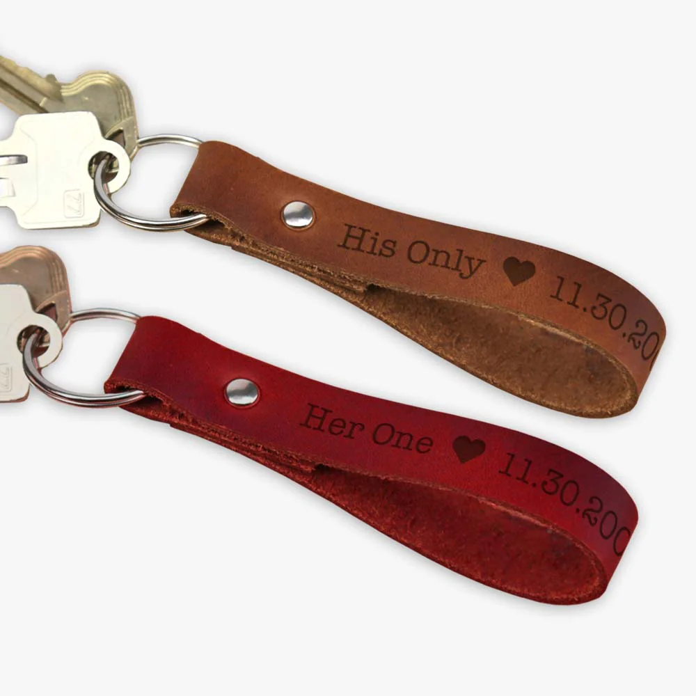 Her One His Only Custom Genuine Leather Keychain - Image 3