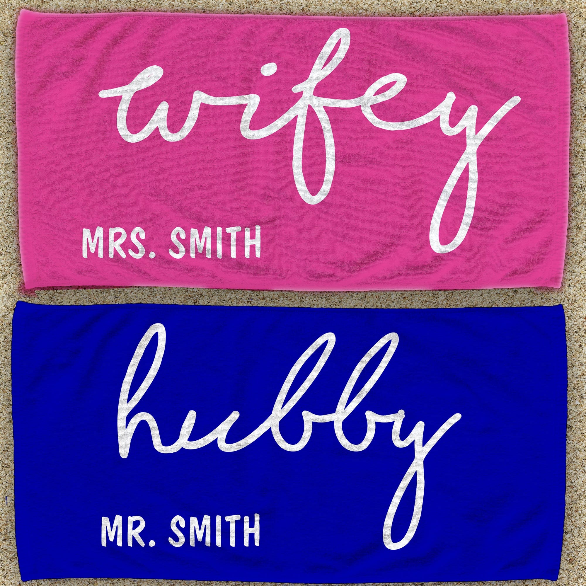 Monogram Name Wifey & Hubby Personalized 30x60 Beach Towel
