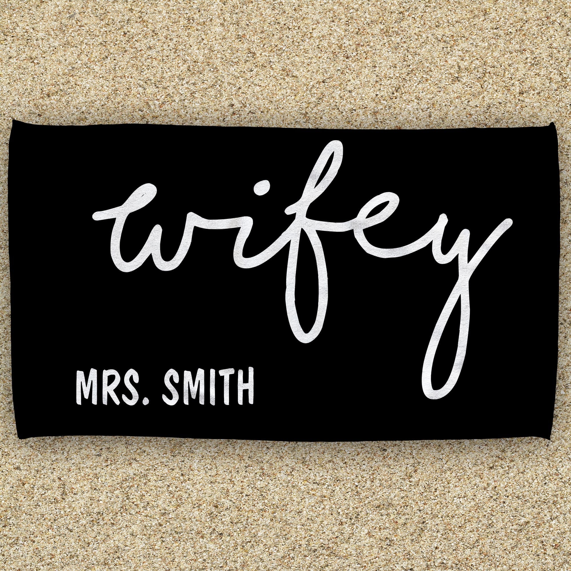 Monogram Name Wifey & Hubby Personalized 30x60 Beach Towel - Image 2