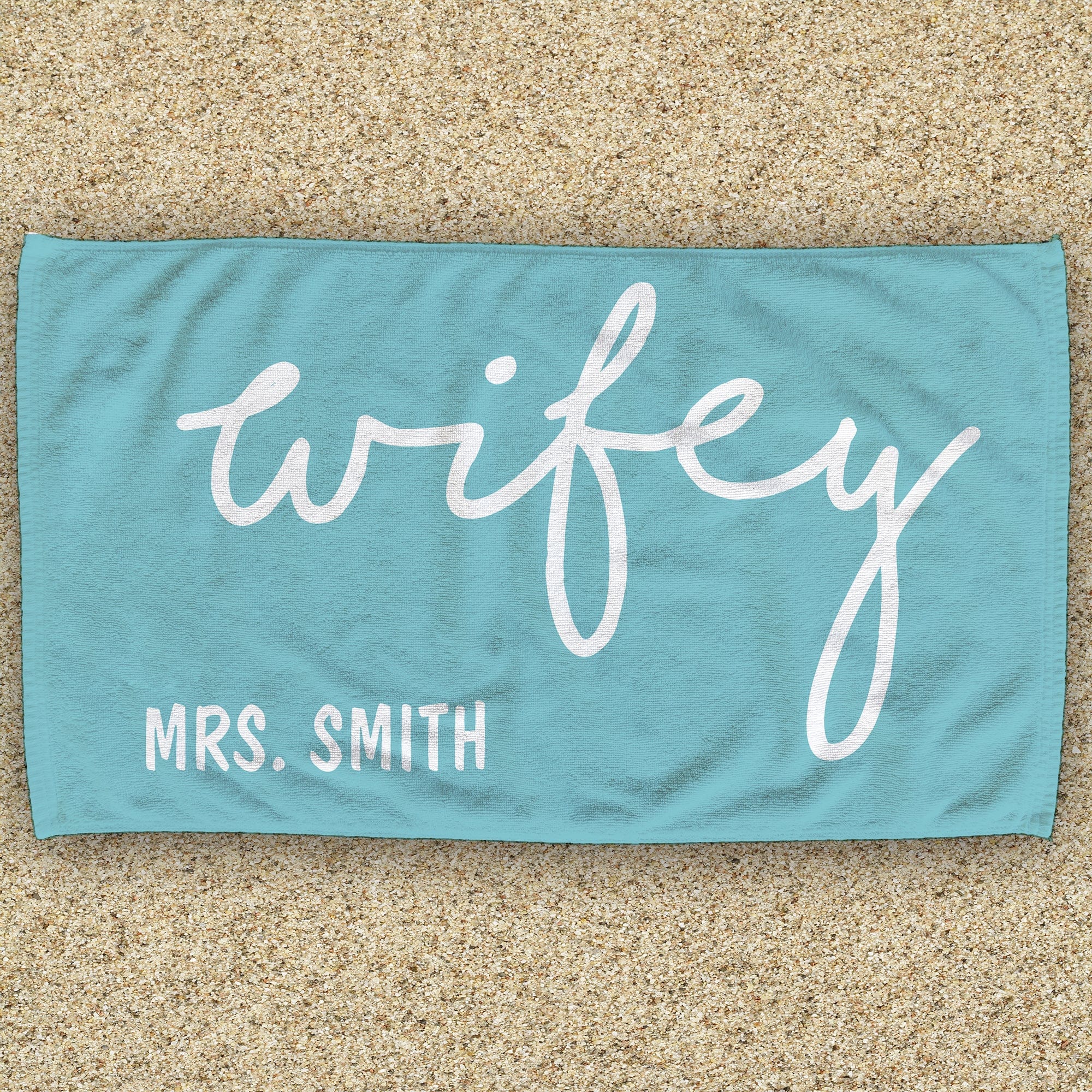 Monogram Name Wifey & Hubby Personalized 30x60 Beach Towel - Image 3