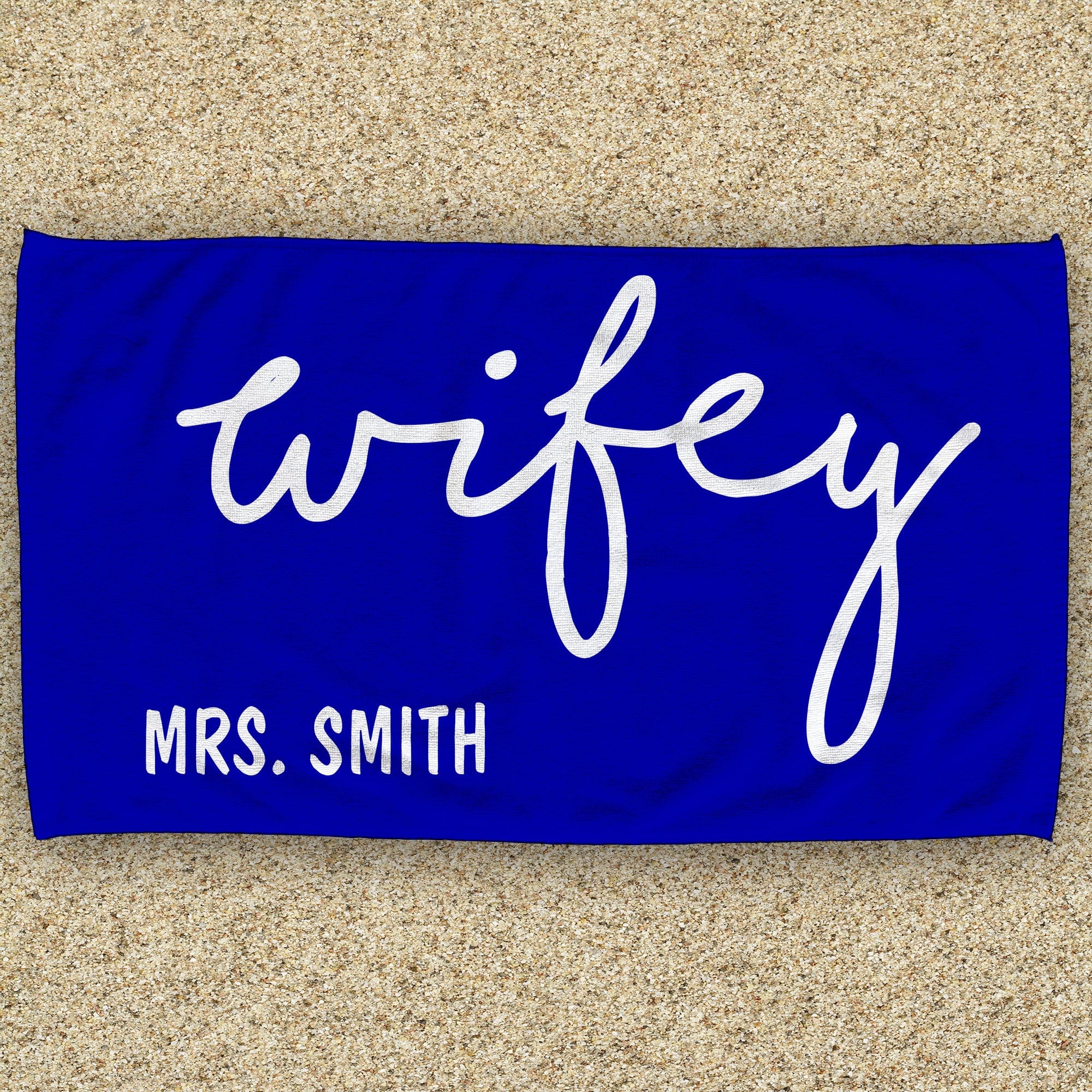 Monogram Name Wifey & Hubby Personalized 30x60 Beach Towel - Image 4