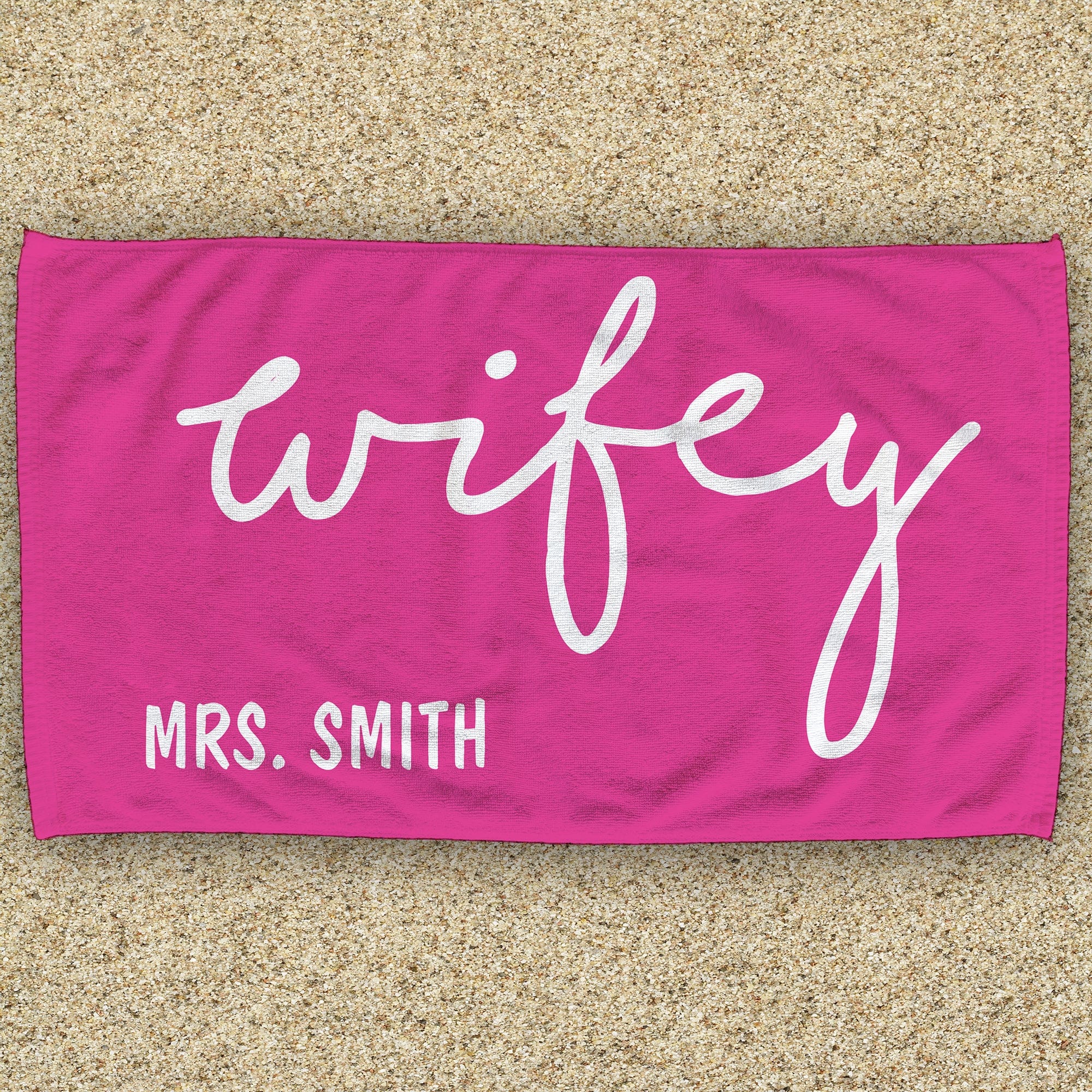Monogram Name Wifey & Hubby Personalized 30x60 Beach Towel - Image 7