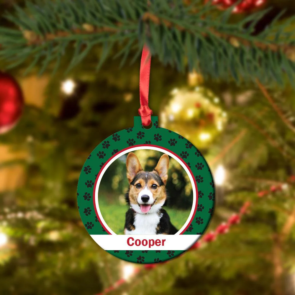 Paw Print Personalized Photo Round Metal Ornament