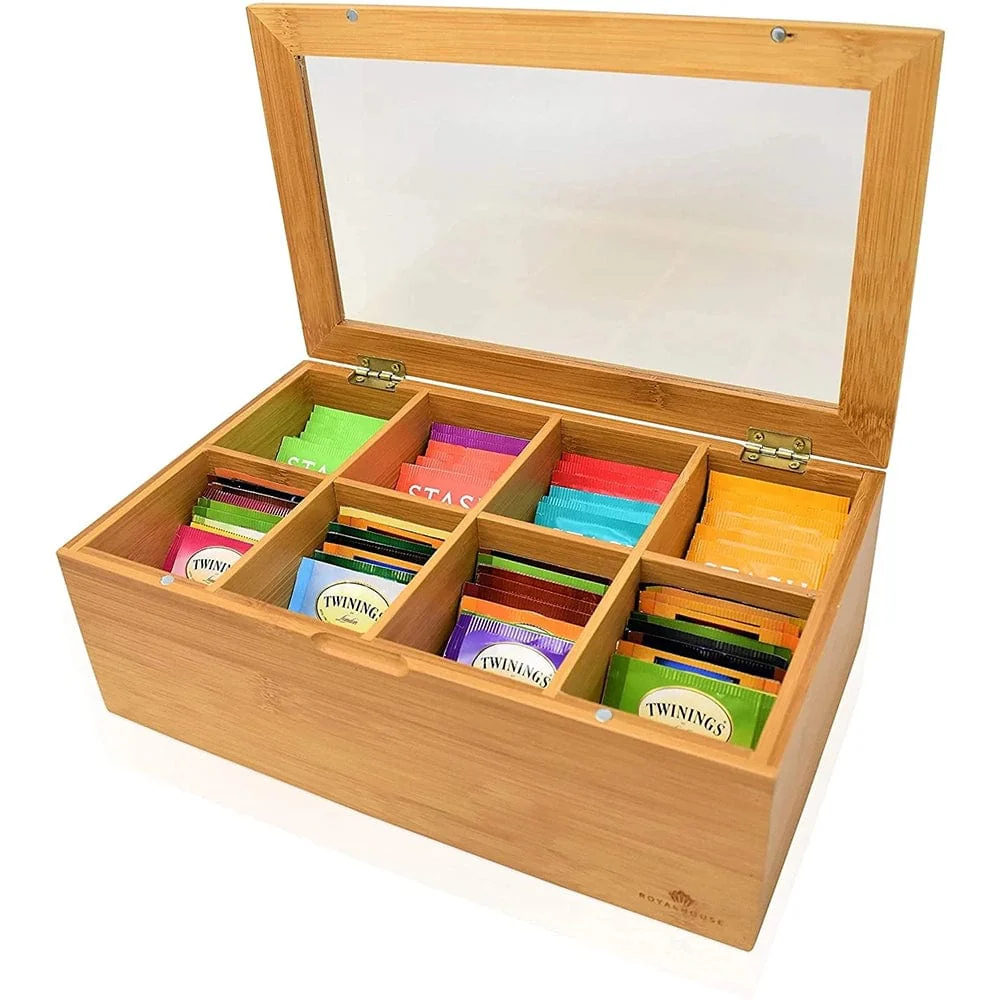 Personalized Adjustable Premium 8 Slot Bamboo Tea Box (Sugar, Jewelry, Storage, Organizer etc.) - Image 3