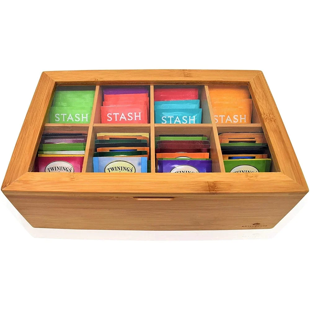 Personalized Adjustable Premium 8 Slot Bamboo Tea Box (Sugar, Jewelry, Storage, Organizer etc.) - Image 4