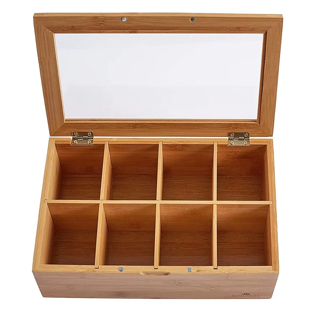 Personalized Adjustable Premium 8 Slot Bamboo Tea Box (Sugar, Jewelry, Storage, Organizer etc.) - Image 5