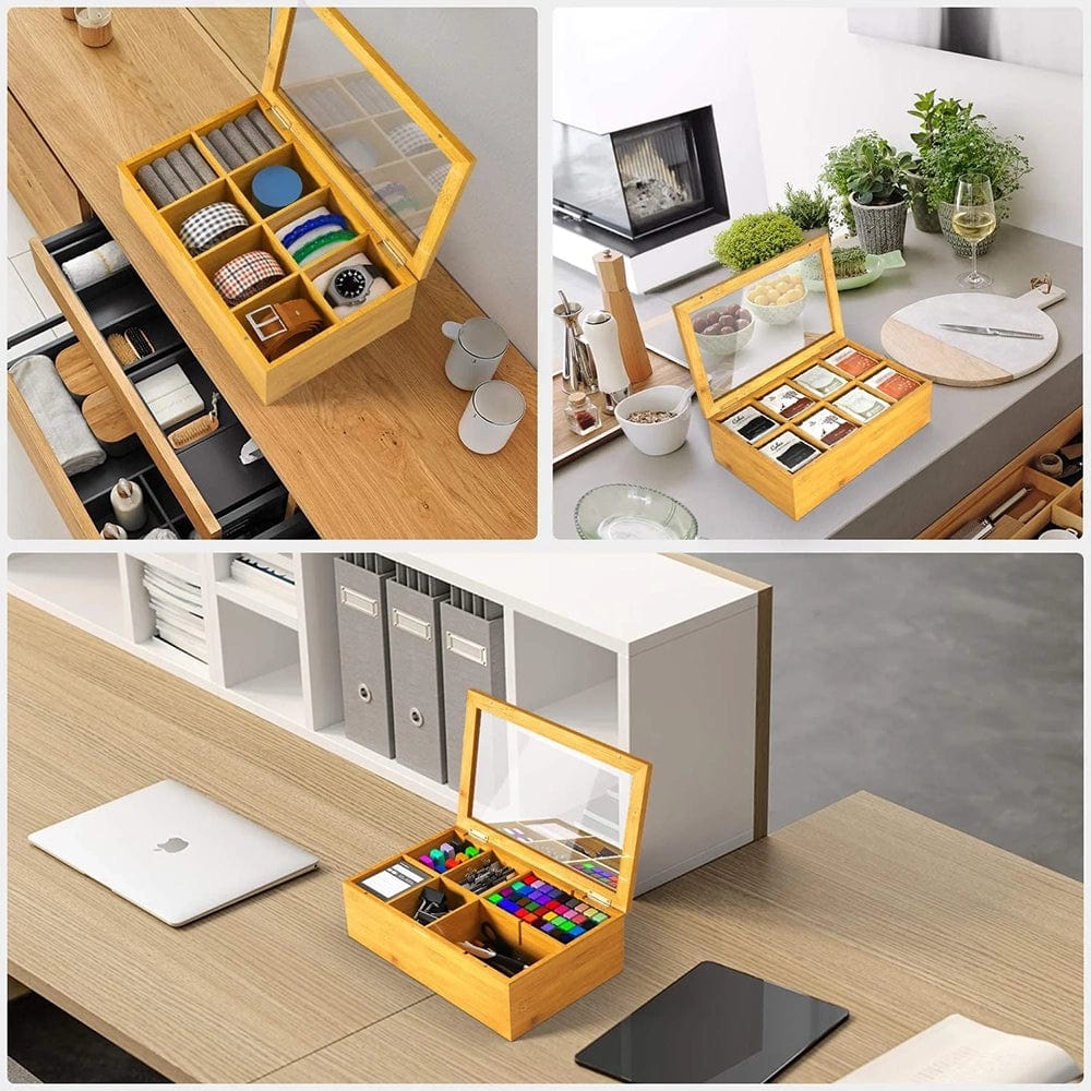 Personalized Adjustable Premium 8 Slot Bamboo Tea Box (Sugar, Jewelry, Storage, Organizer etc.) - Image 7