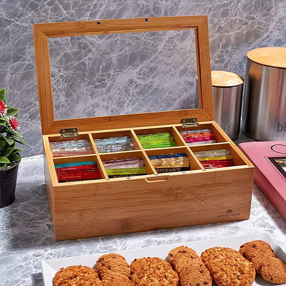 Personalized Adjustable Premium 8 Slot Bamboo Tea Box (Sugar, Jewelry, Storage, Organizer etc.) - Image 8