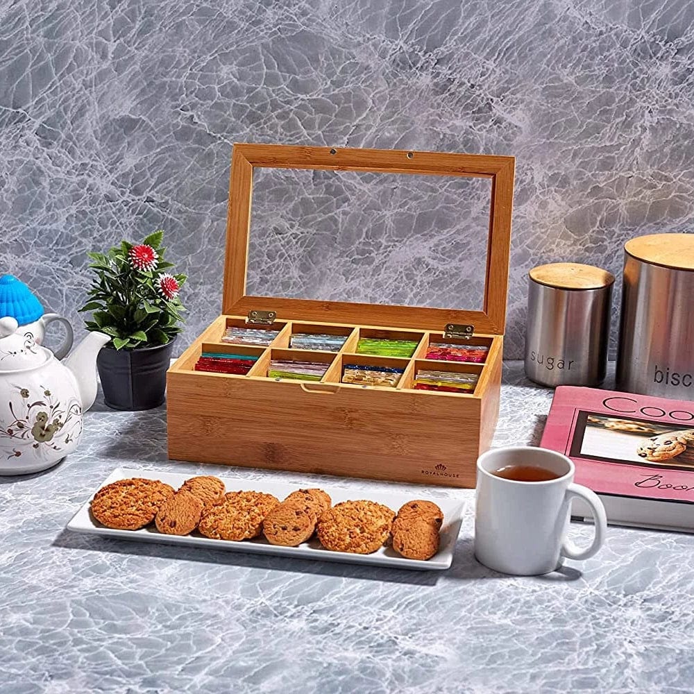 Personalized Adjustable Premium 8 Slot Bamboo Tea Box (Sugar, Jewelry, Storage, Organizer etc.) - Image 9