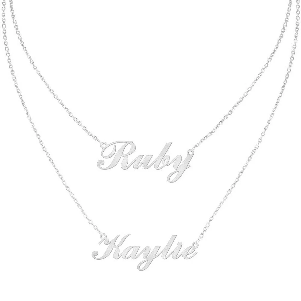 Personalized Double name 925 Sterling Silver/Yellow Gold/Rose Gold Necklace - Image 2