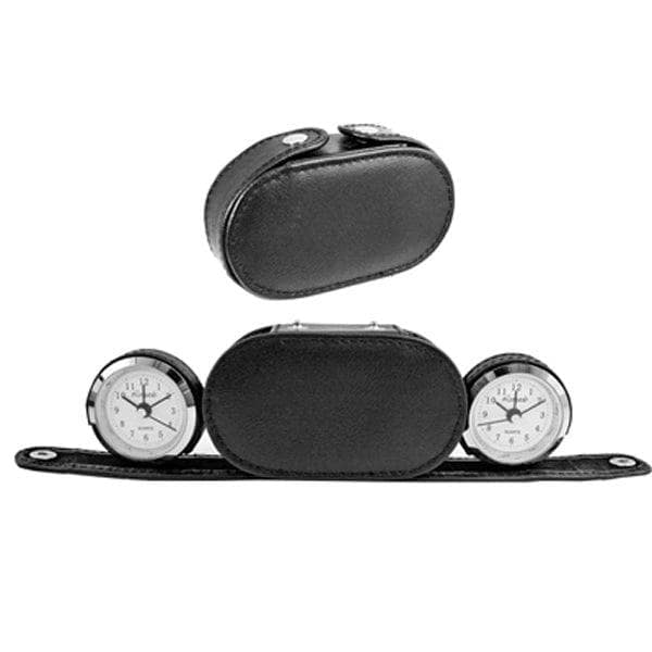 Personalized Dual Time Travel Alarm Clock – Folding Faux Leather Case, Analog Quartz Movement - Image 3