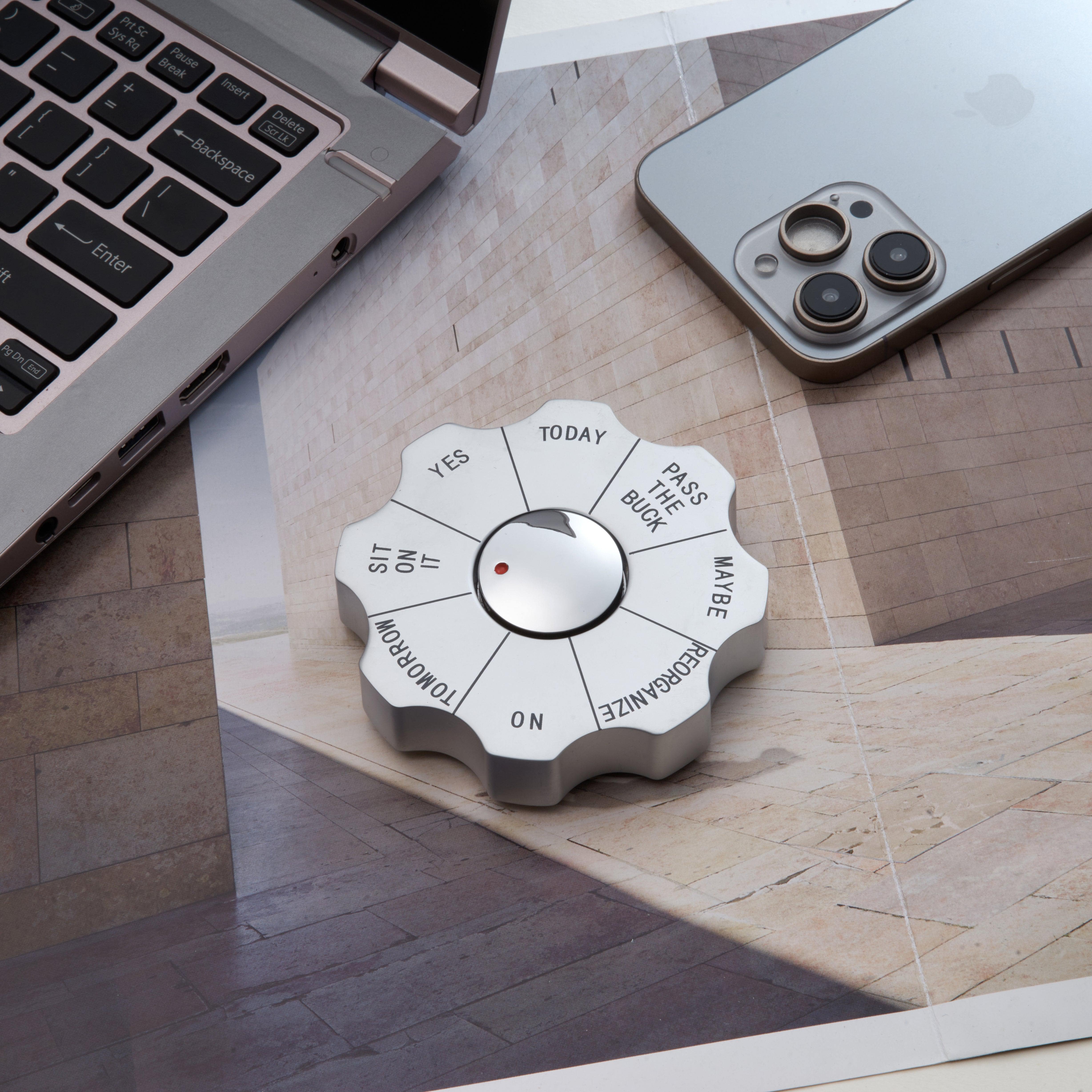 Executive Silver Desk Toy - Stress-Free Decisions with Metal Decision Maker Paperweight – Great Gift Idea - Spin to Decide!