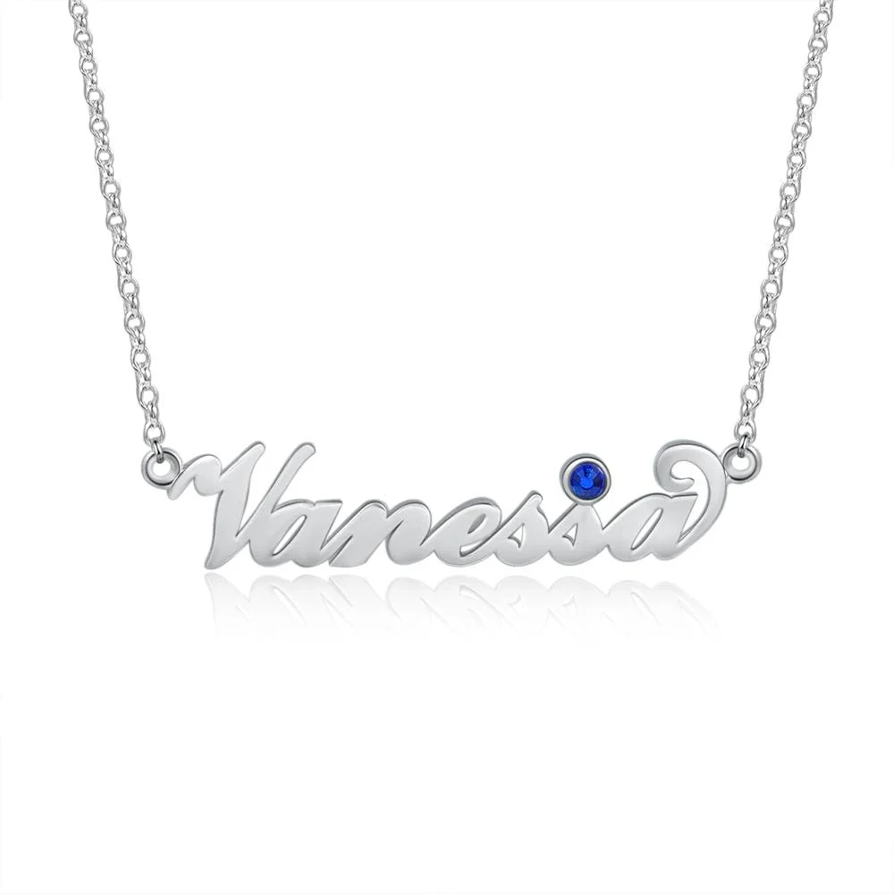 Personalized Silver, Yellow Gold and Rose Gold Birthstone Name Necklace