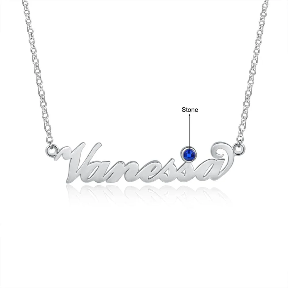 Personalized Silver, Yellow Gold and Rose Gold Birthstone Name Necklace - Image 3