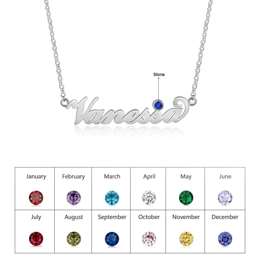 Personalized Silver, Yellow Gold and Rose Gold Birthstone Name Necklace - Image 4